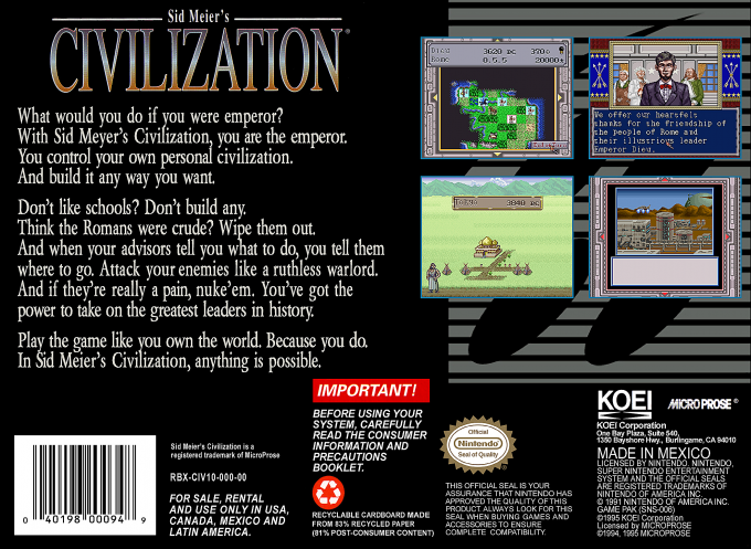 Sid Meier's Civilization — box-2D-back (US)