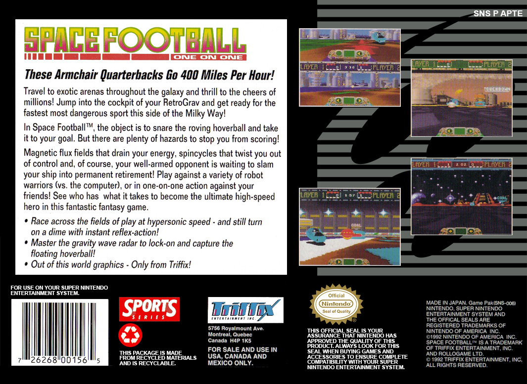 Space Football - One On One — box-2D-back (US)