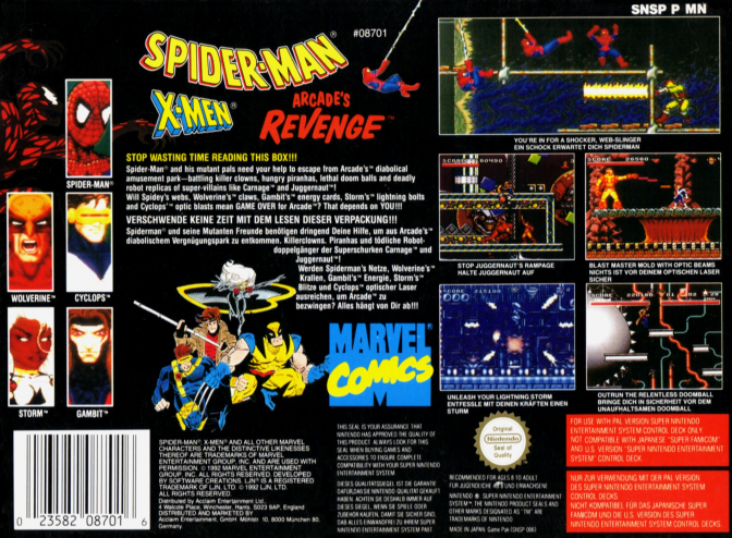 Spider-man And The X-men - Arcade's Revenge — box-2D-back (EU)