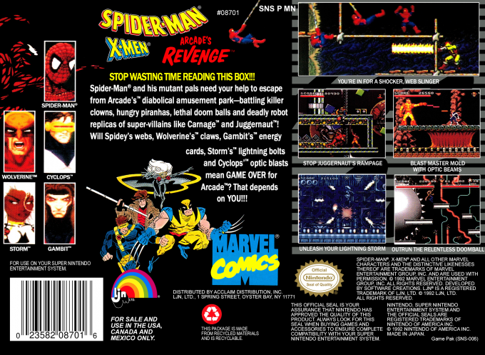 Spider-man And The X-men - Arcade's Revenge — box-2D-back (US)