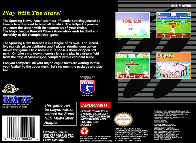 Sporting News Baseball, The — box-2D-back (US)