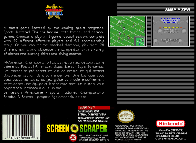 All-american Championship Football — box-2D-back (SS)