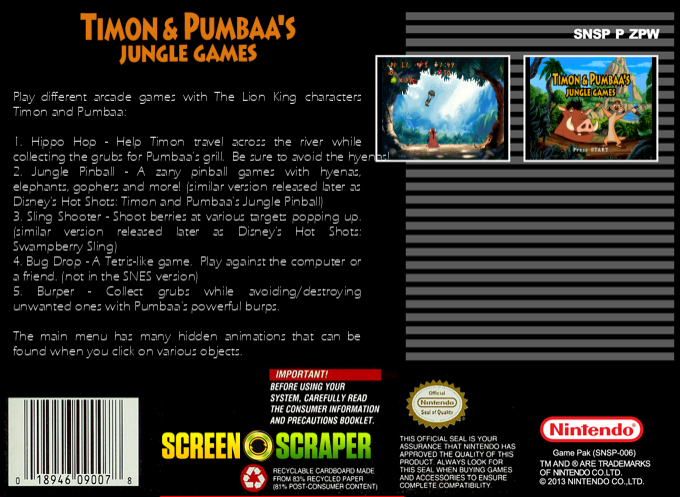 Timon And Pumbaa S'eclatent Dans La Jungle — box-2D-back (SS)