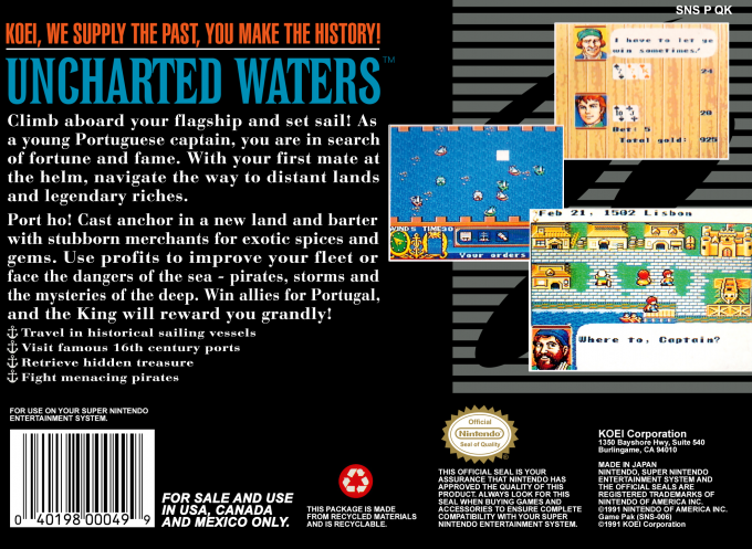 Uncharted Waters — box-2D-back (US)