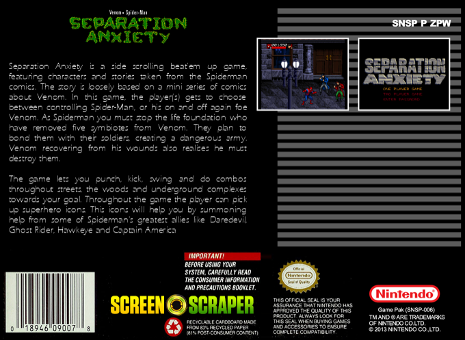 Venom And Spider-man - Separation Anxiety — box-2D-back (SS)