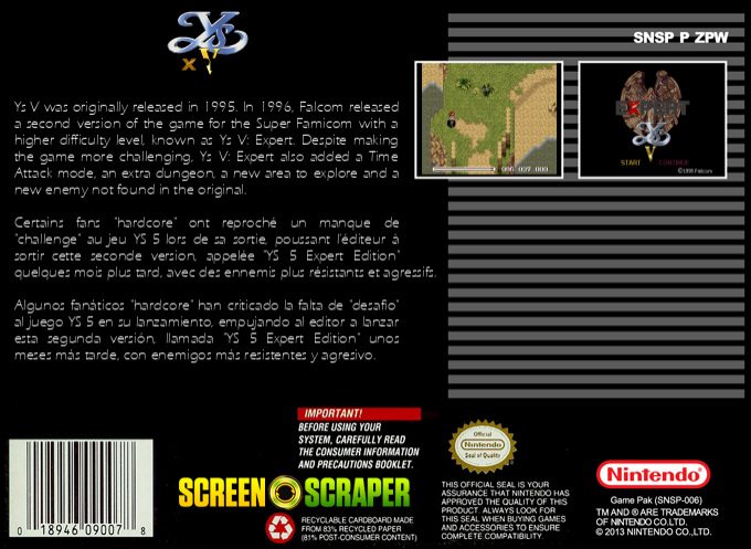 Ys 5 - Expert — box-2D-back (SS)