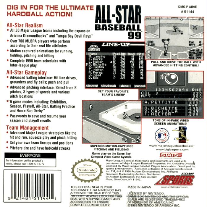 All-star Baseball 99 — box-2D-back (US)