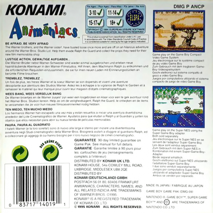Animaniacs — box-2D-back (EU)
