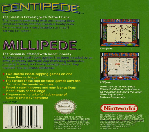 Arcade Classic No. 2 - Centipede And Millipede — box-2D-back (US)