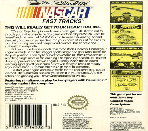 Bill Elliott's Nascar Fast Tracks — box-2D-back (US)
