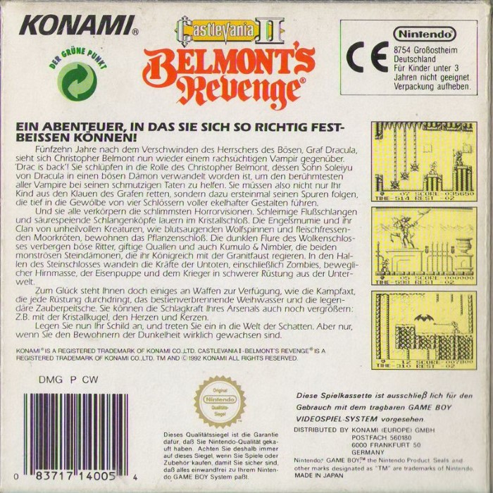 Castlevania 2 - Belmont's Revenge — box-2D-back (DE)