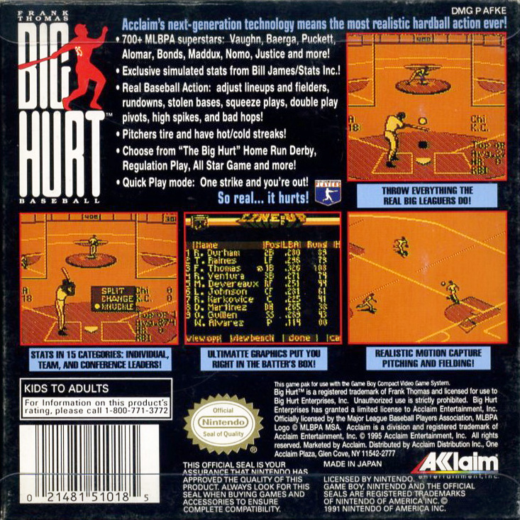 Frank Thomas Big Hurt Baseball — box-2D-back (US)