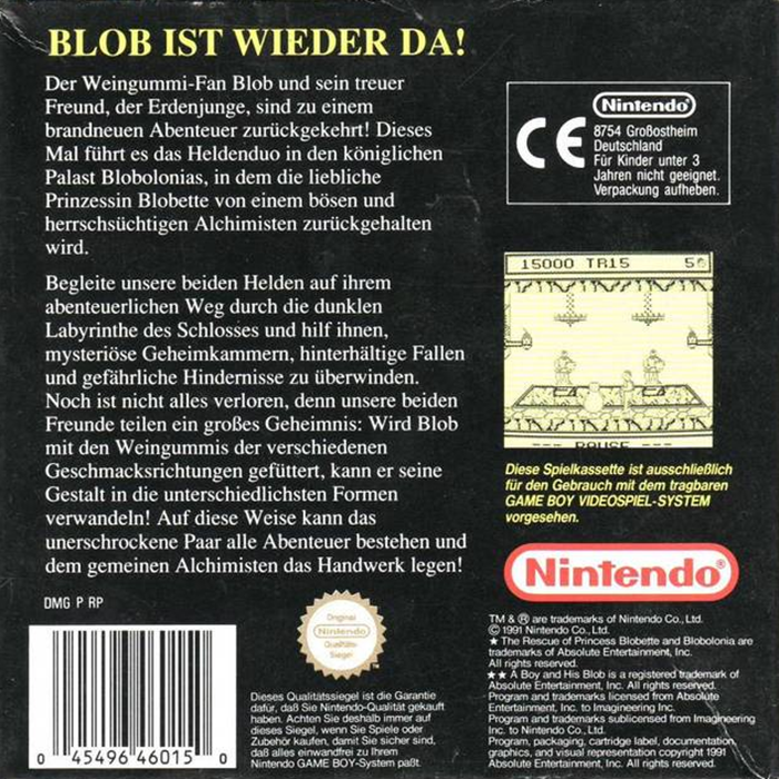 David Crane's The Rescue of Princess Blobette — box-2D-back (DE)