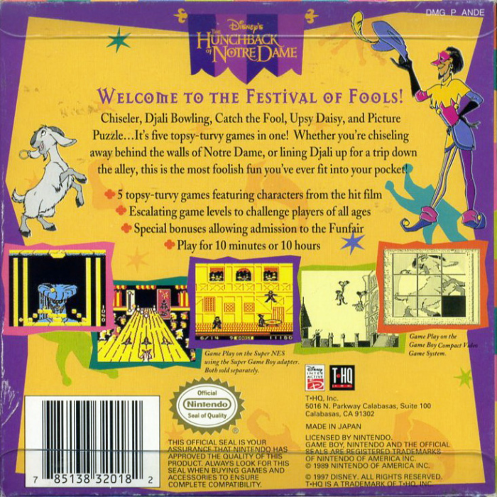 The Hunchback of Notre Dame : 5 Foolishly Fun Tops — box-2D-back (US)
