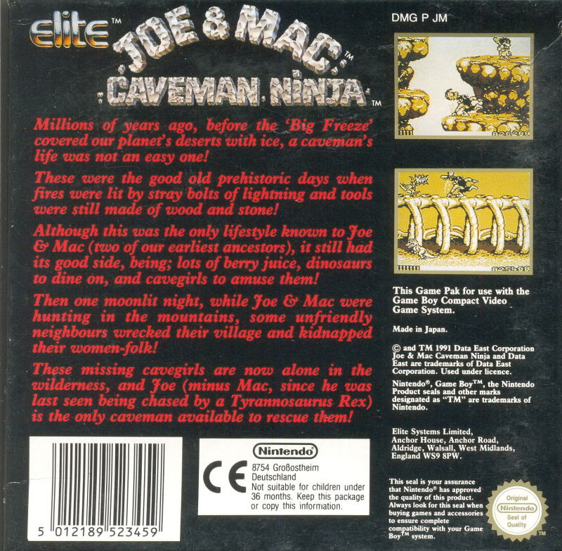 Joe And Mac - Caveman Ninja — box-2D-back (EU)