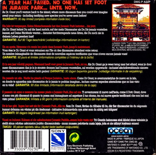 Jurassic Park Part 2 : The Chaos Continues — box-2D-back (EU)