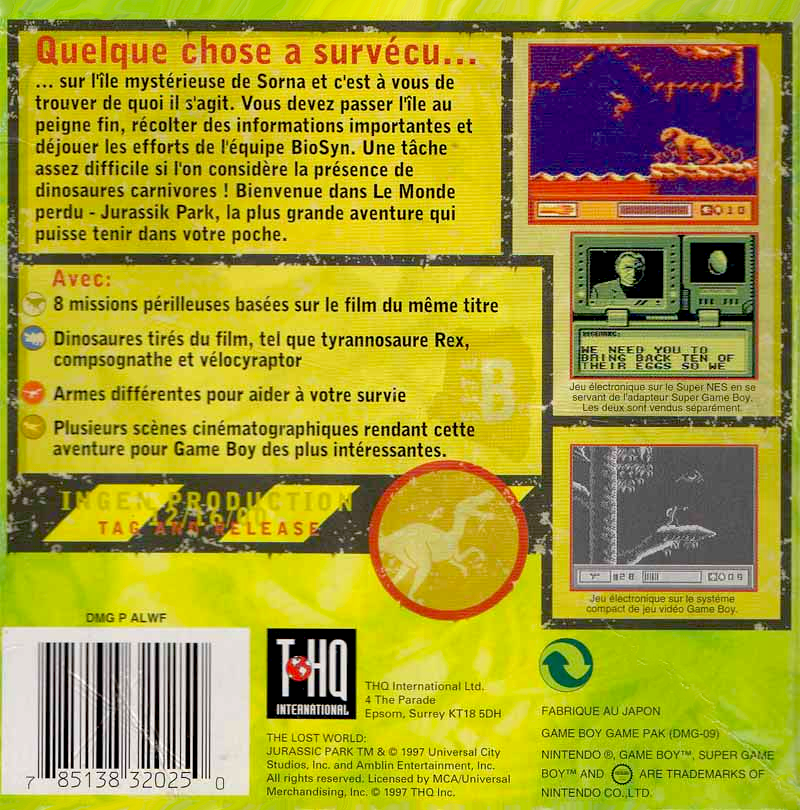 Lost World, The - Jurassic Park — box-2D-back (FR)