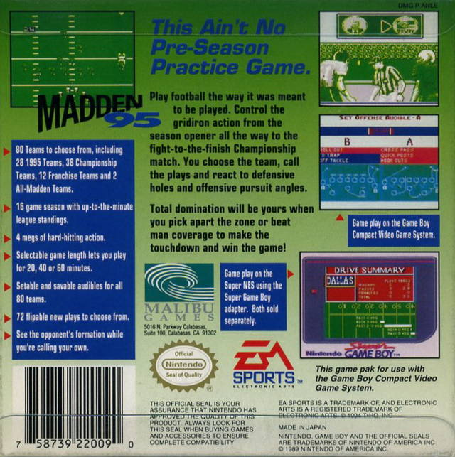 Madden '95 — box-2D-back (US)