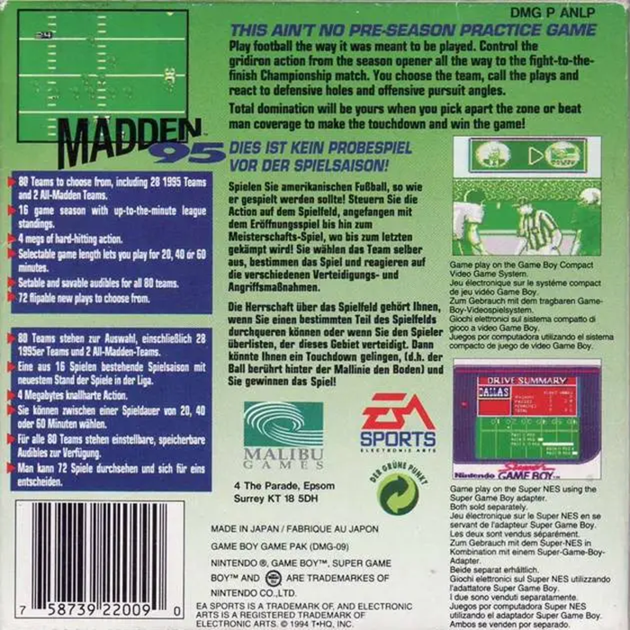 Madden '95 — box-2D-back (EU)