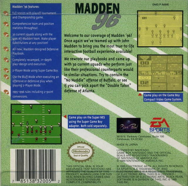 Madden '96 — box-2D-back (US)