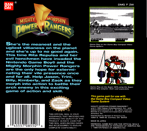 Mighty Morphin Power Rangers — box-2D-back (US)