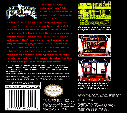 Mighty Morphin Power Rangers : The Movie — box-2D-back (US)