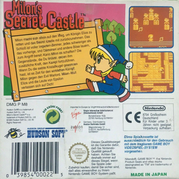 Milon's Secret Castle — box-2D-back (DE)