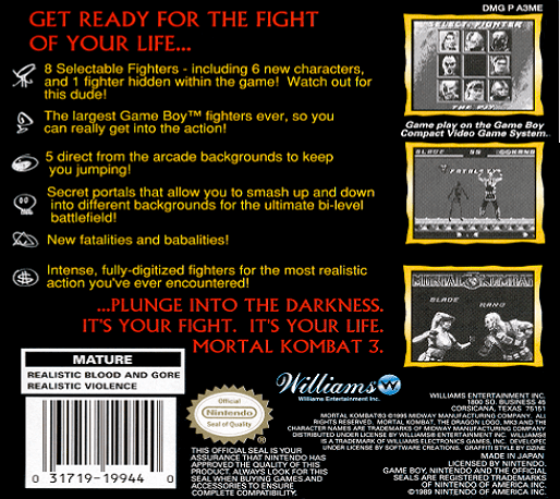 Mortal Kombat 3 — box-2D-back (US)