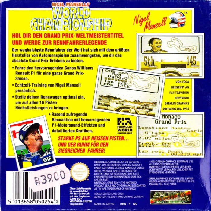Nigel Mansell's World Championship — box-2D-back (DE)