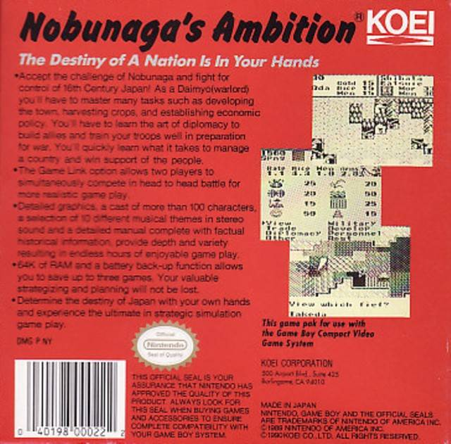 Nobunaga's Ambition — box-2D-back (US)