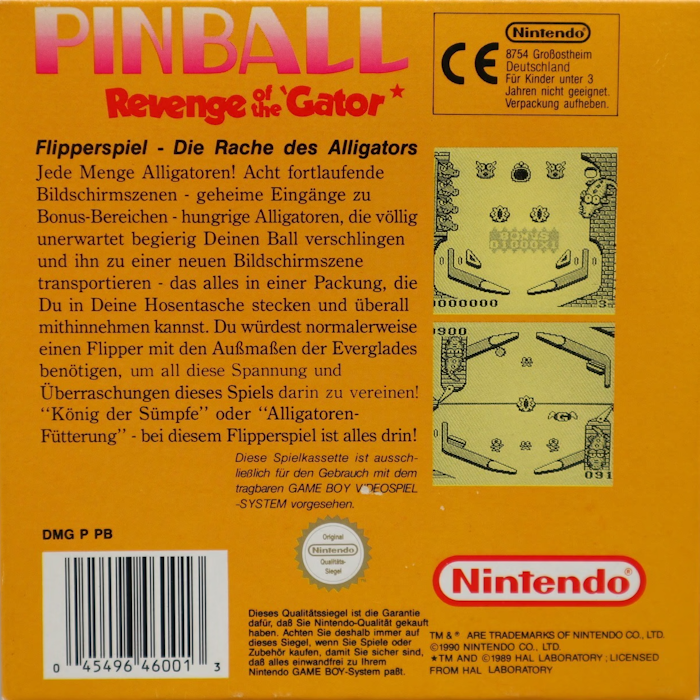 Pinball : Revenge of the 'Gator — box-2D-back (DE)