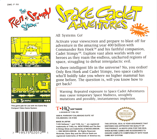Ren And Stimpy Show, The - Space Cadet Adventures — box-2D-back (US)