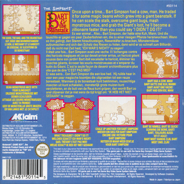The Simpsons : Bart & the Beanstalk — box-2D-back (EU)