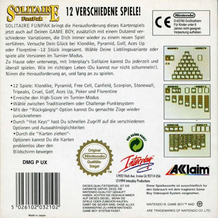 Solitaire FunPak — box-2D-back (DE)