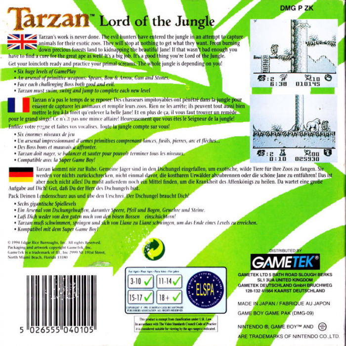 Tarzan - Lord of the Jungle — box-2D-back (EU)