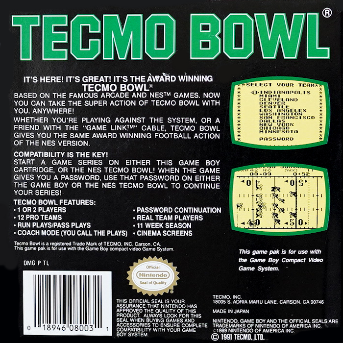 Tecmo Bowl — box-2D-back (US)