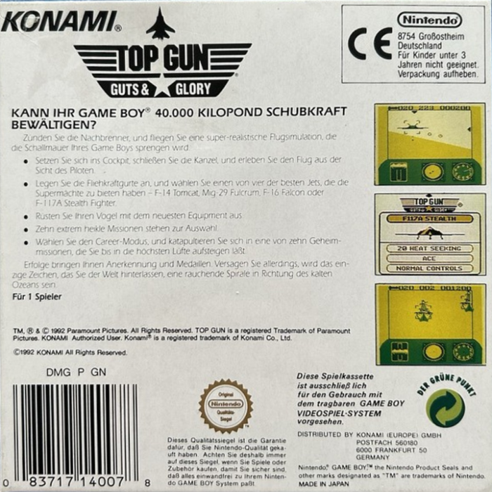 Top Gun : Guts & Glory — box-2D-back (DE)