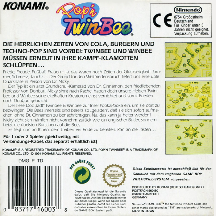 Pop'n Twinbee — box-2D-back (DE)