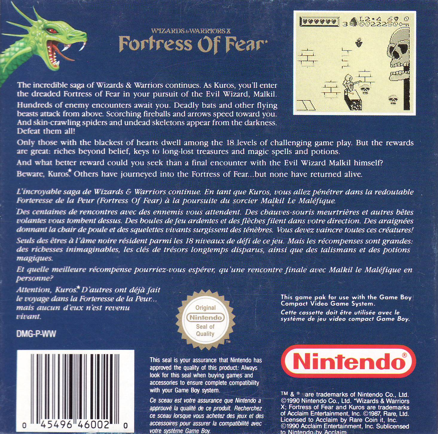 Wizards And Warriors Chapter X - The Fortress Of Fear — box-2D-back (EU)