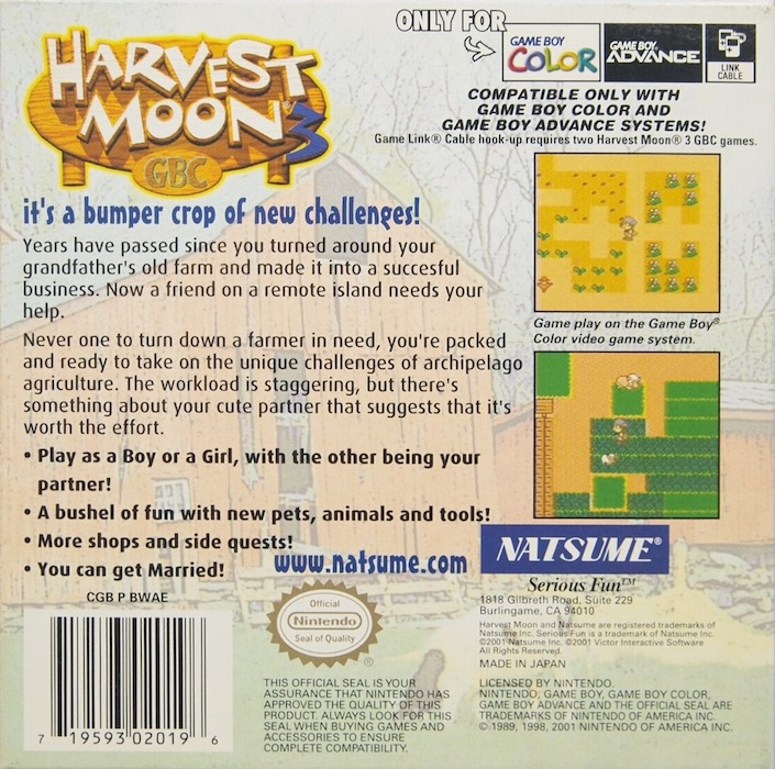 Harvest Moon 3 Gbc — box-2D-back (US)