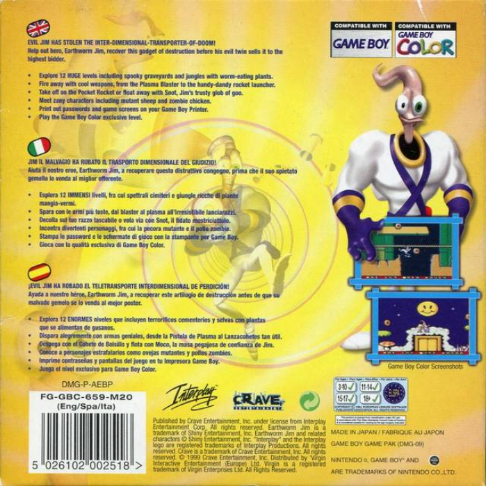 Earthworm Jim : Menace 2 the Galaxy — box-2D-back (EU)