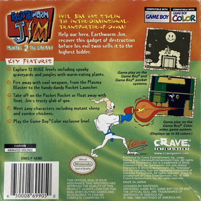 Earthworm Jim : Menace 2 the Galaxy — box-2D-back (US)
