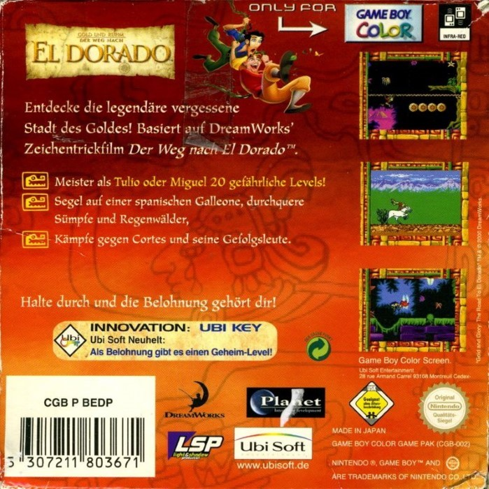 Gold and Glory - The Road to El Dorado — box-2D-back (DE)