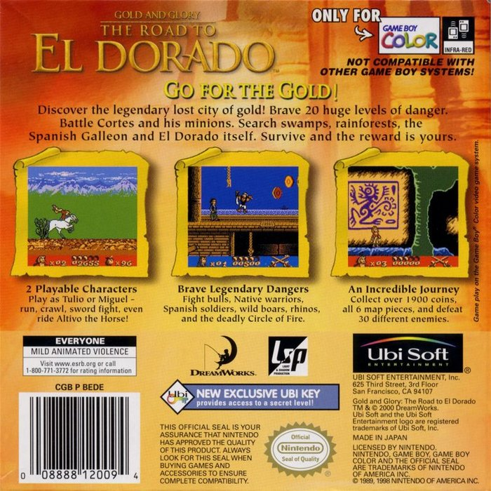 Gold and Glory - The Road to El Dorado — box-2D-back (US)