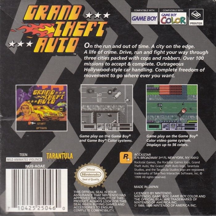 Grand Theft Auto — box-2D-back (US)