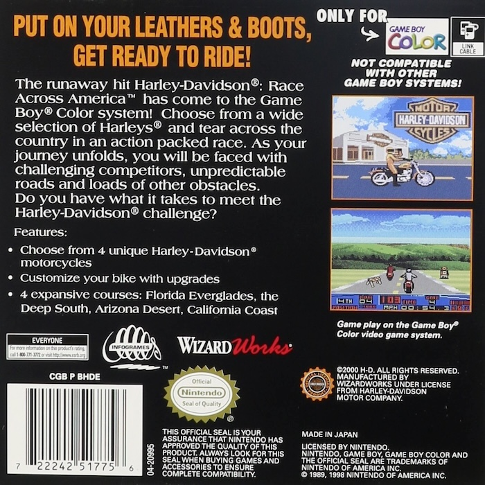 Harley-Davidson Motor Cycles - Race Across America — box-2D-back (US)