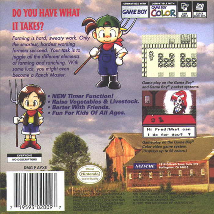 Harvest Moon GBC — box-2D-back (US)