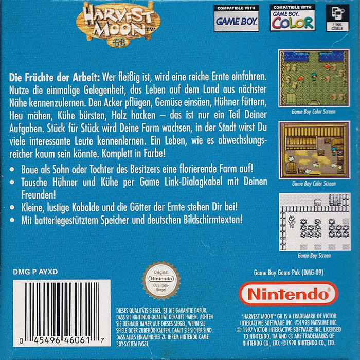 Harvest Moon GBC — box-2D-back (DE)