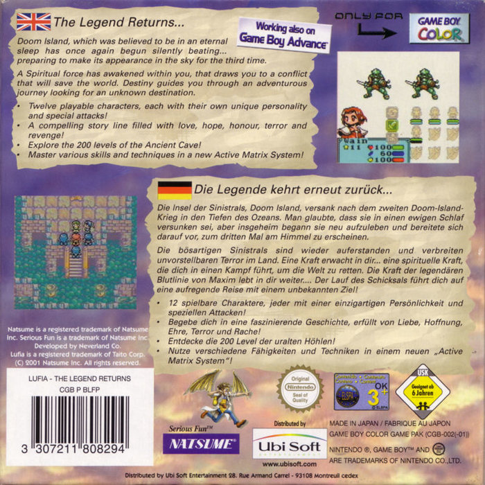 Lufia - The Legend Returns — box-2D-back (EU)