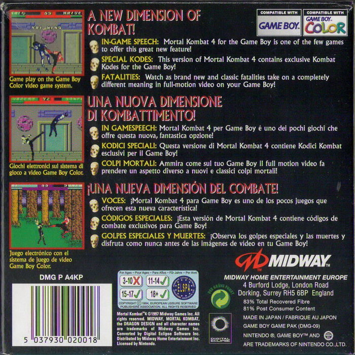Mortal Kombat 4 — box-2D-back (EU)